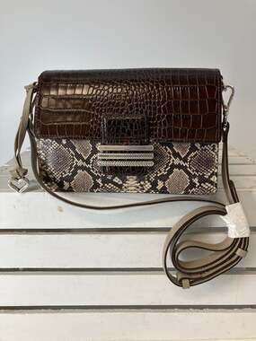 BRIGHTON ANIMAL PRINT BROWN GRAY LEATHER SMALLCROSSBODY BAG